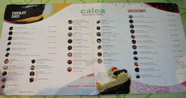 Cake menu