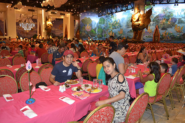 A couple having a sumptuous dinner at Phuket Fantasea Buffet Hall