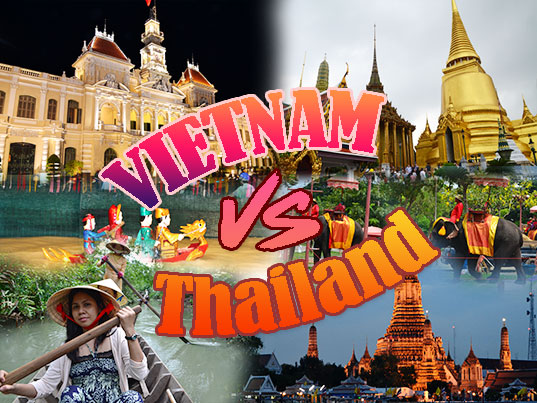 Vietnam vs Thailand travel comparison showing beaches, temples, and cultural landmarks