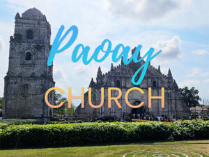 Paoay Church facade showing massive earthquake baroque buttresses